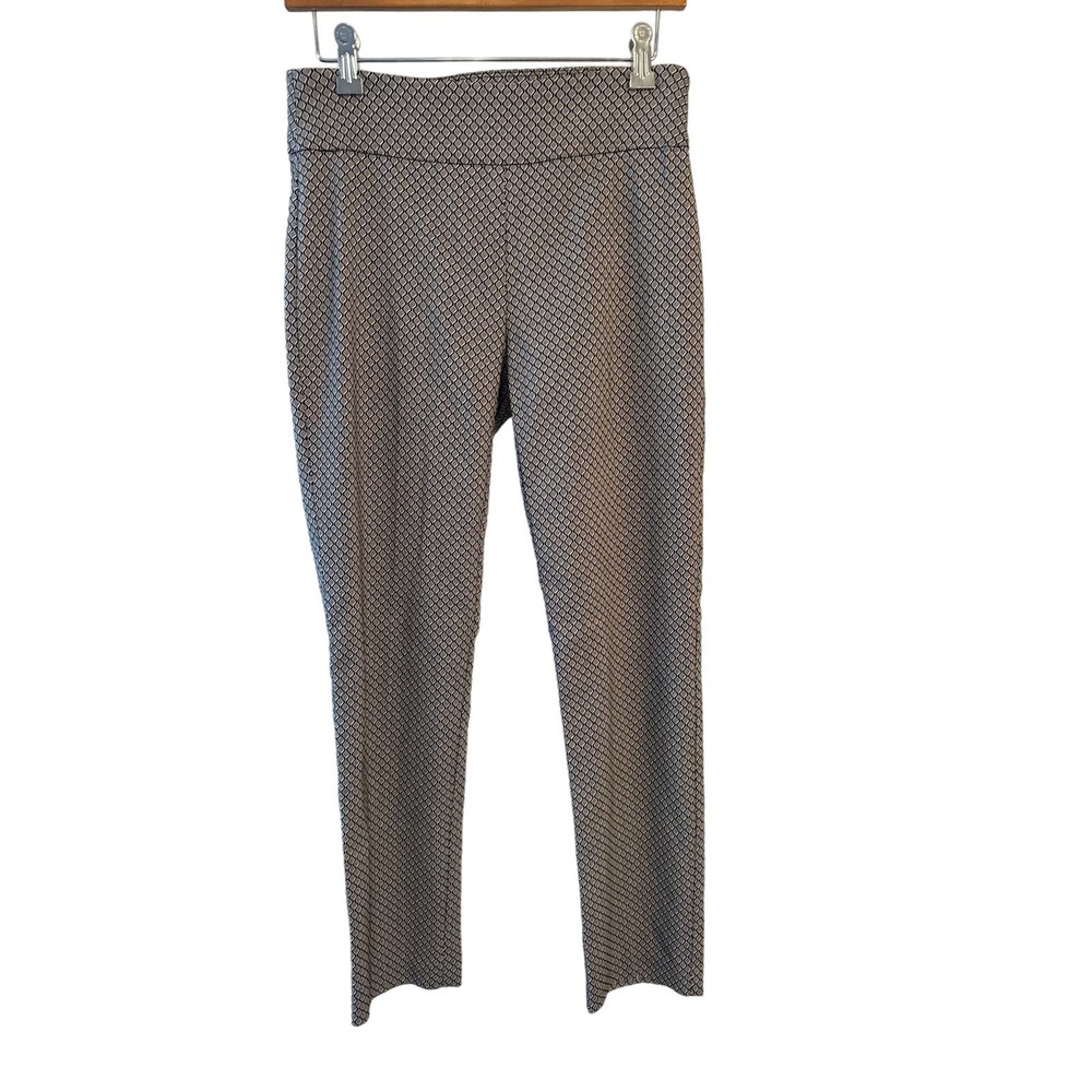 Attyre New York Black White‎ Geometric Diamond Print Pull On Dress Pants Size 6